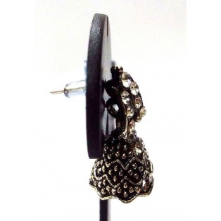 Silver Oxidized Earrings Jhumka Jhumki Jewelry Bollywood Drop Dangle Long EA358